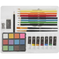 Aquarel art set 34 stukjes in cardboard box  27x22x3 cm