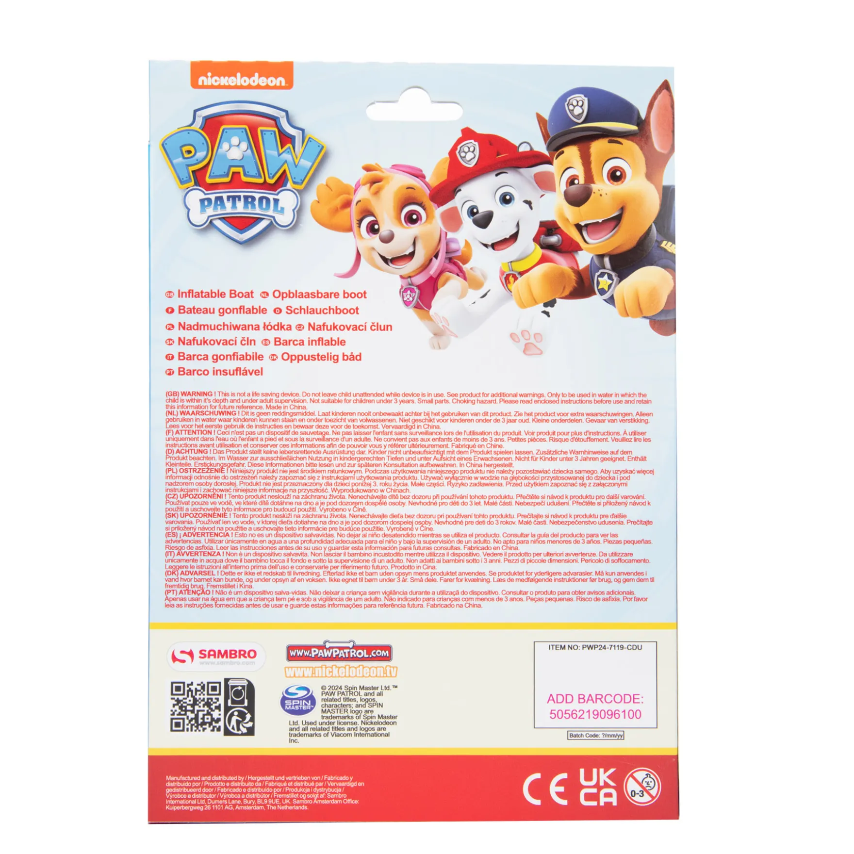 Boot Opblaasbaar Paw Patrol 100 Cm In Doos