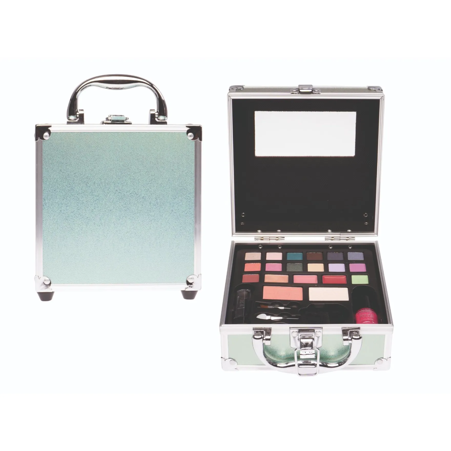 Casuelle Alu Mini Cosmetica Koffer Holografisch Zilvergroen