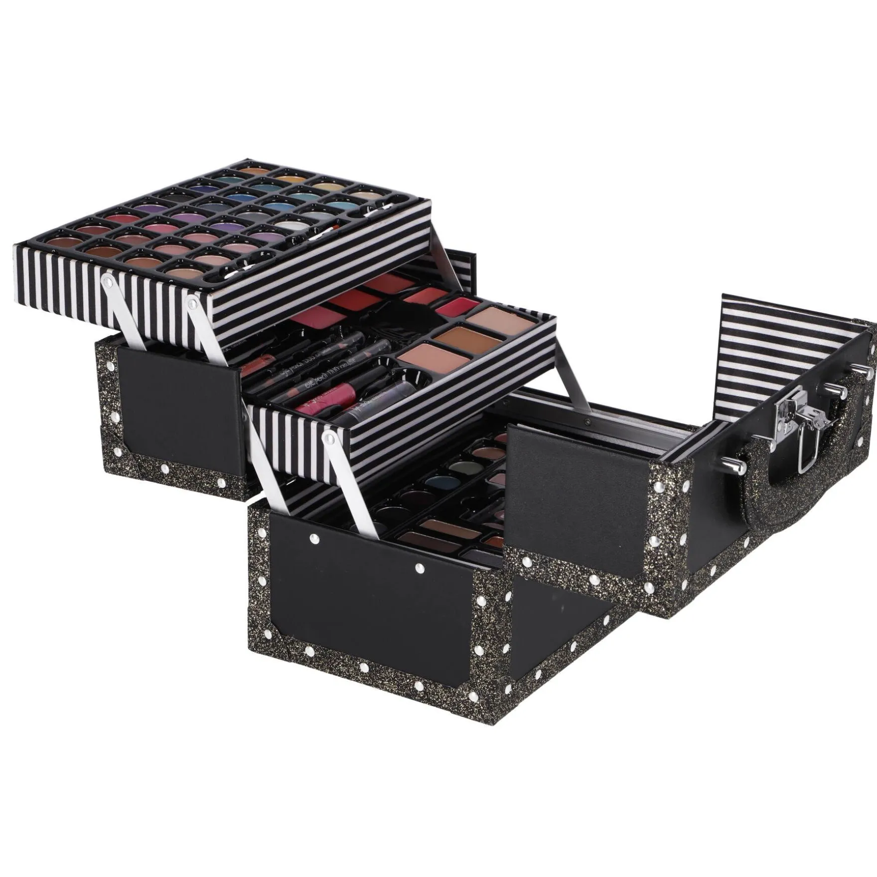 Casuelle Make-Up Koffer Zwart Met Gouden Glitters