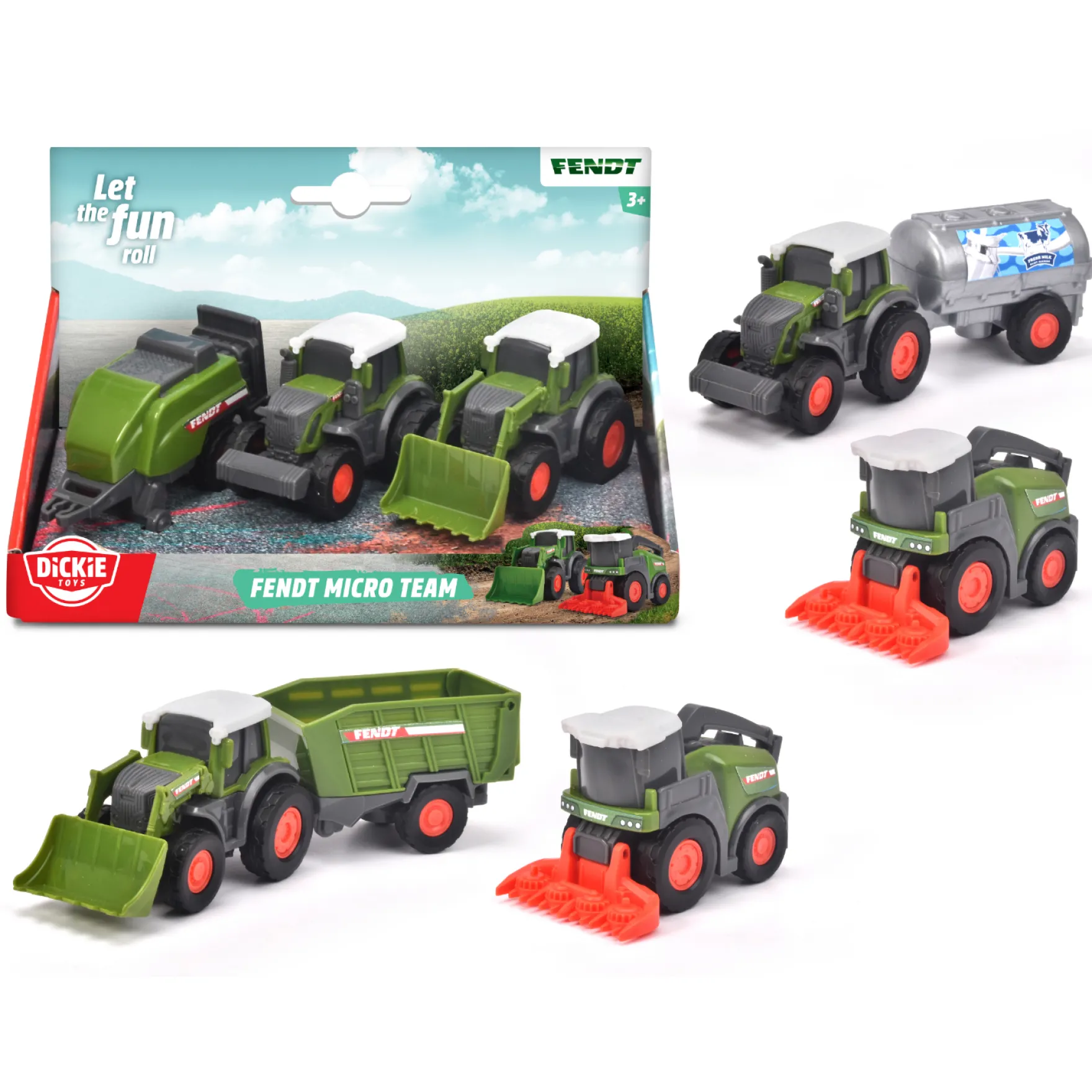 Dickie Toys Fendt Tractor 3-Delige set (3 Assorti) 9 Cm