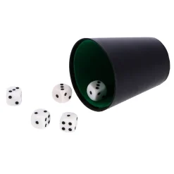 Dobbelset Spel Compleet met 5 Dobbelstenen Dobbelbeker en Scoreblok op Blister