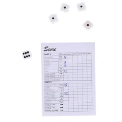 Dobbelset Spel Compleet met 5 Dobbelstenen Dobbelbeker en Scoreblok op Blister