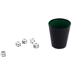 Dobbelset Spel Compleet met 5 Dobbelstenen Dobbelbeker en Scoreblok op Blister