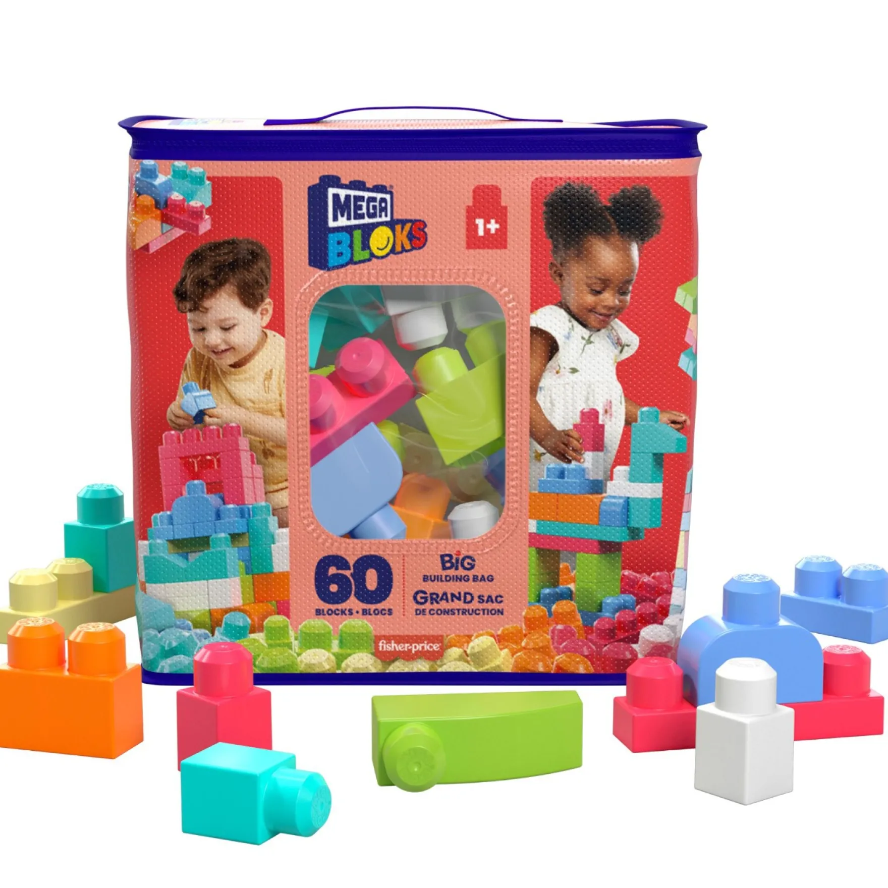 Fischer price mega bloks first builders blokkentas 60 stuks roze