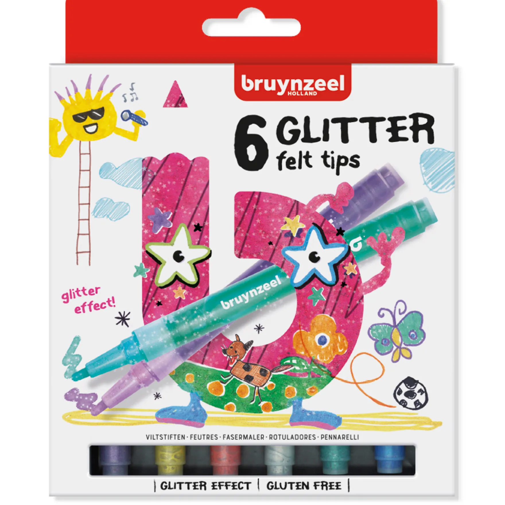 Glitter Viltstiften Bruynzeel 6 Stuks