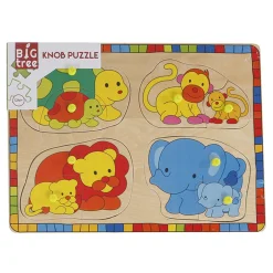 Inlegpuzzel hout dieren met jong 2 assorti