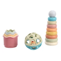 Jipy bioplastic Deluxe Giftset stapeltoren bad  stapelbekertjes en speel ratelbal 3 delig