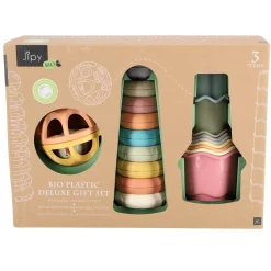 Jipy bioplastic Deluxe Giftset stapeltoren bad  stapelbekertjes en speel ratelbal 3 delig