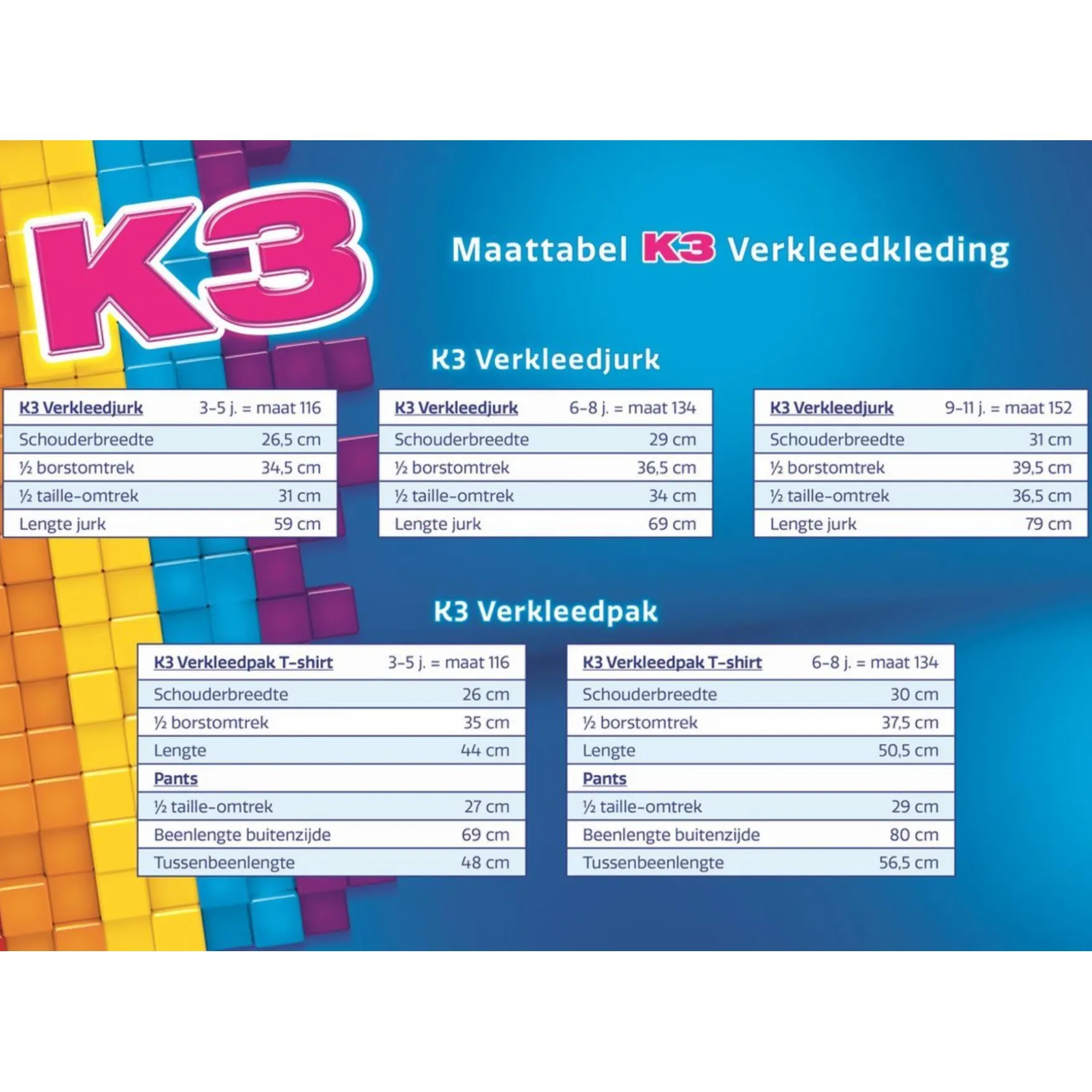 K3 Verkleedkleding Jurk Regenboog Blauw v