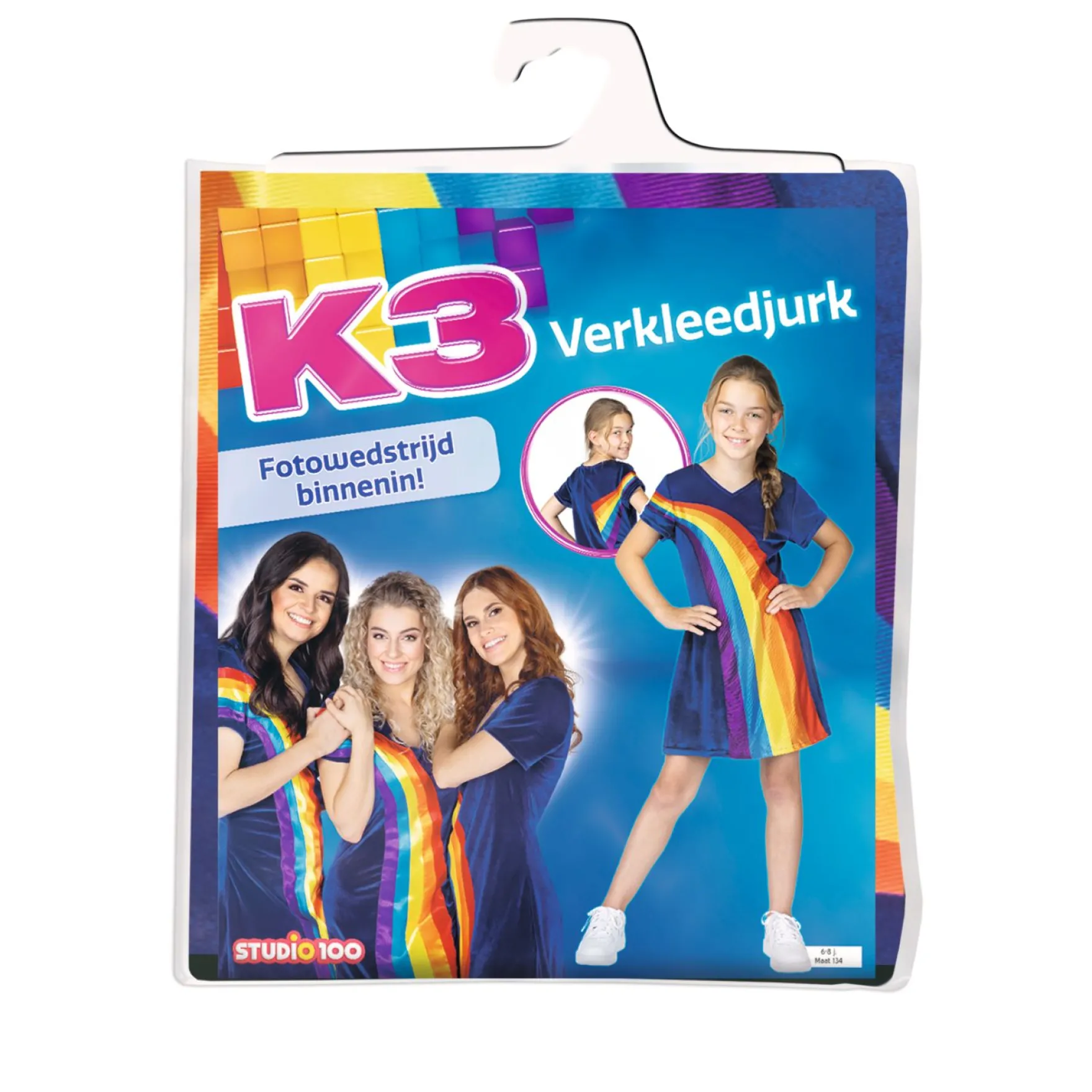 K3 Verkleedkleding Jurk Regenboog Blauw 6-8 Jaar