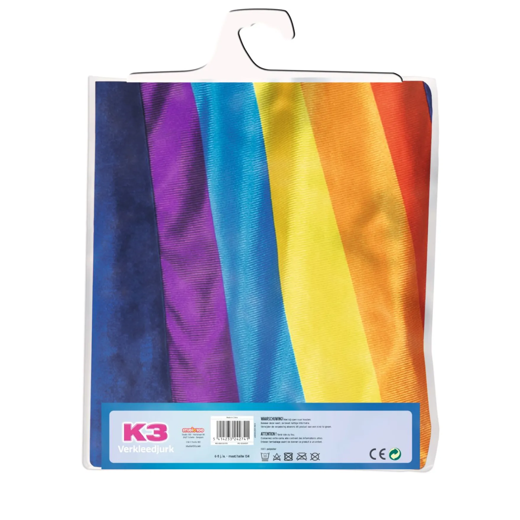 K3 Verkleedkleding Jurk Regenboog Blauw 6-8 Jaar