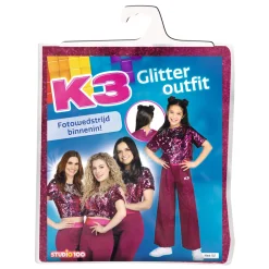 K3 Verkleedkleding Outfit Broekpak Glitter Roze 6-8 Jaar