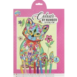 Kleuren op nummer 23x30,5cm 8 potloden 3 assorti