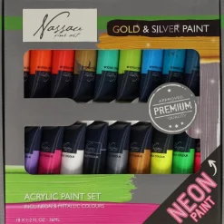 Nassau verfset 18 kleuren 36ml neon/metallic