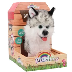 Pluchiez blaffende husky hajko met uitlaten