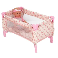 Poppenbed opvouwbaar roze bloem