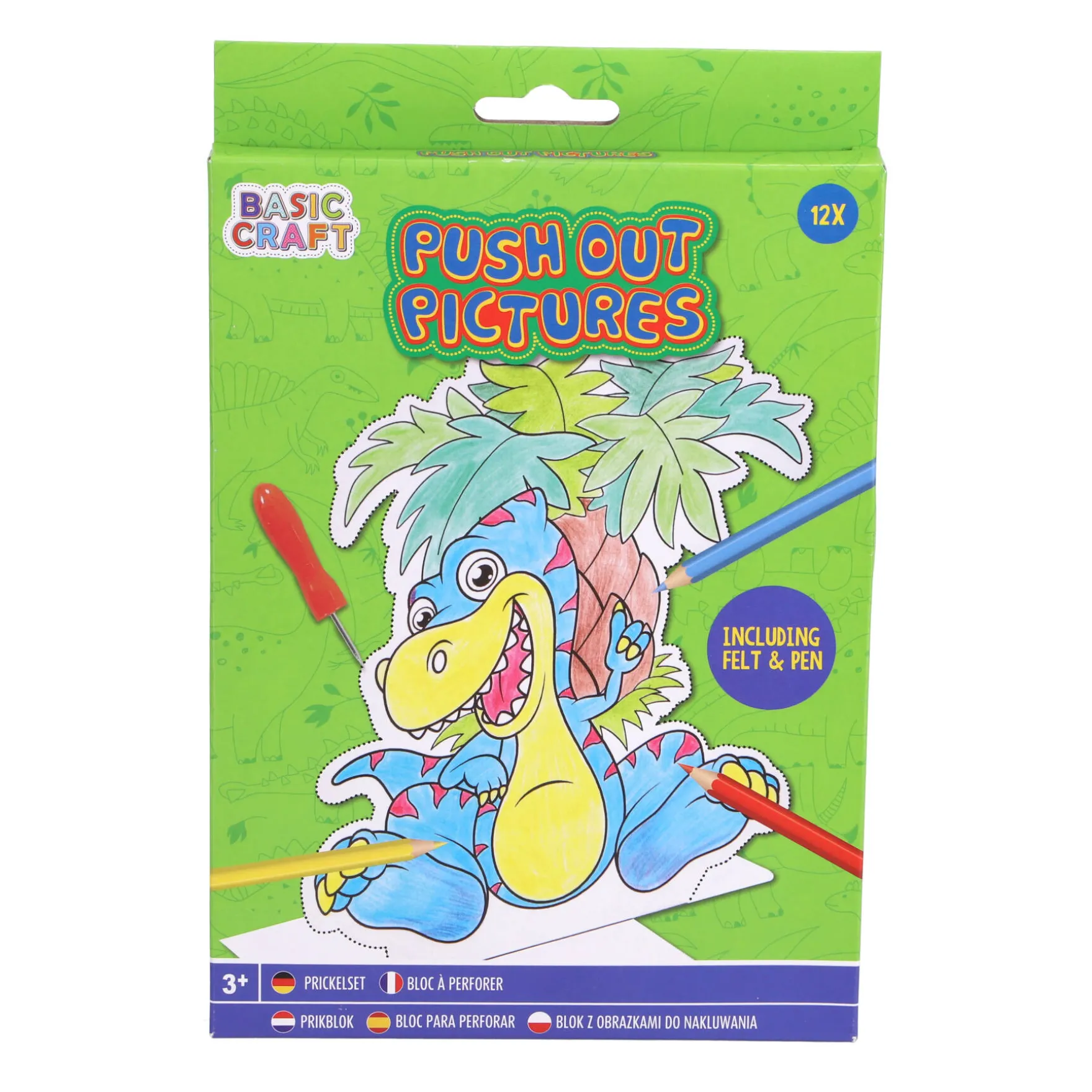 Prikblok met prikpen en 12 sjablonen assorti