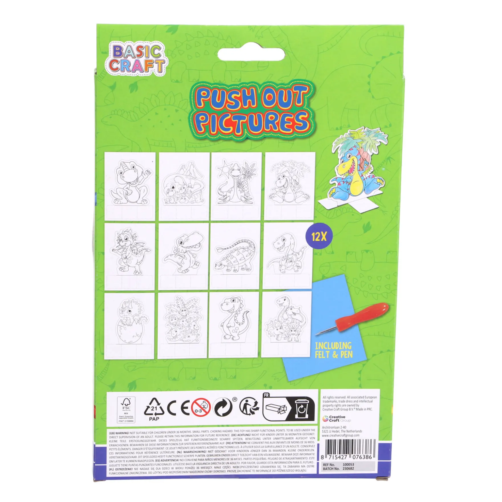 Prikblok met prikpen en 12 sjablonen assorti