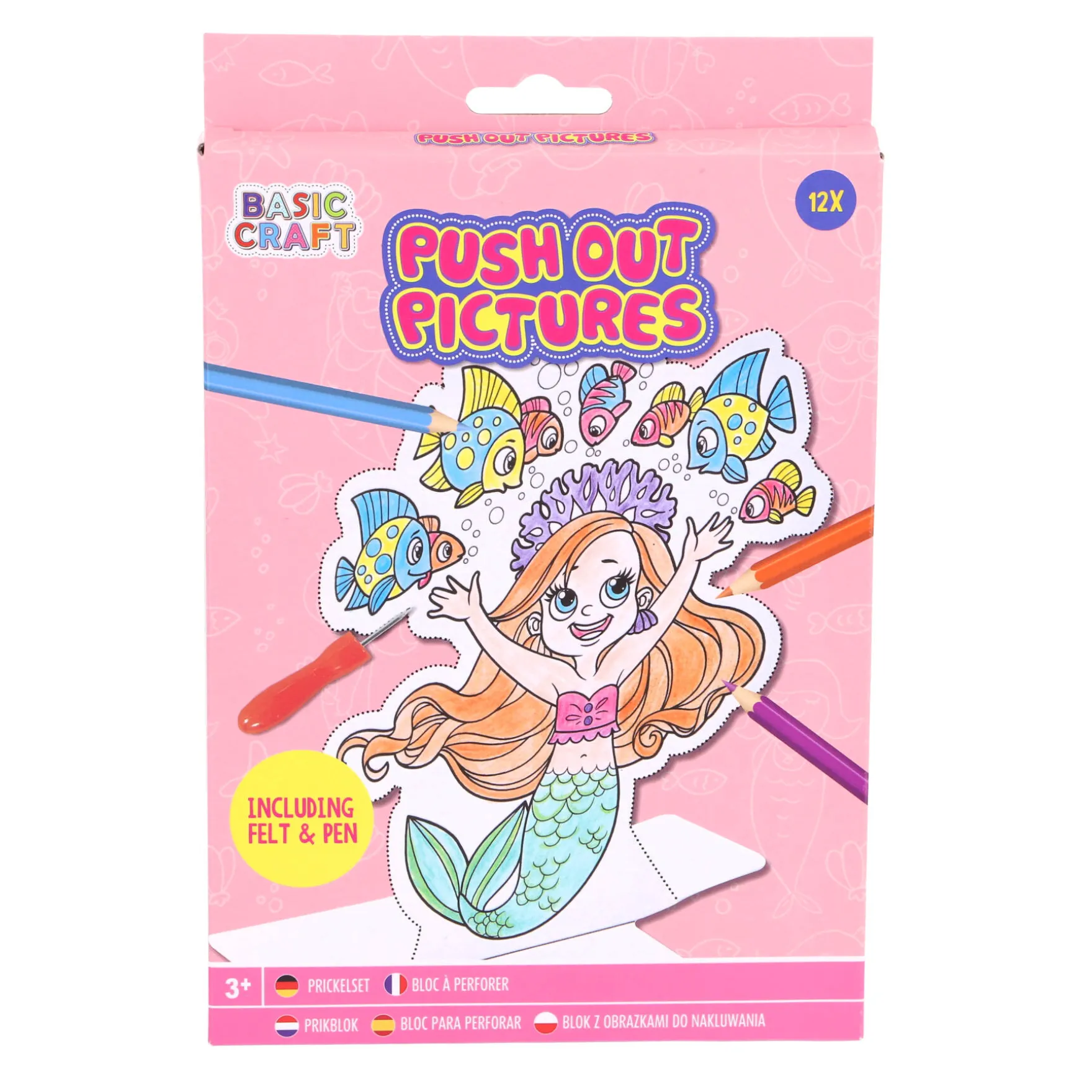 Prikblok met prikpen en 12 sjablonen assorti