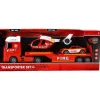 Rapid Wheels Autotransporter brandweer met auto en helikopter met licht en geluid en frictie