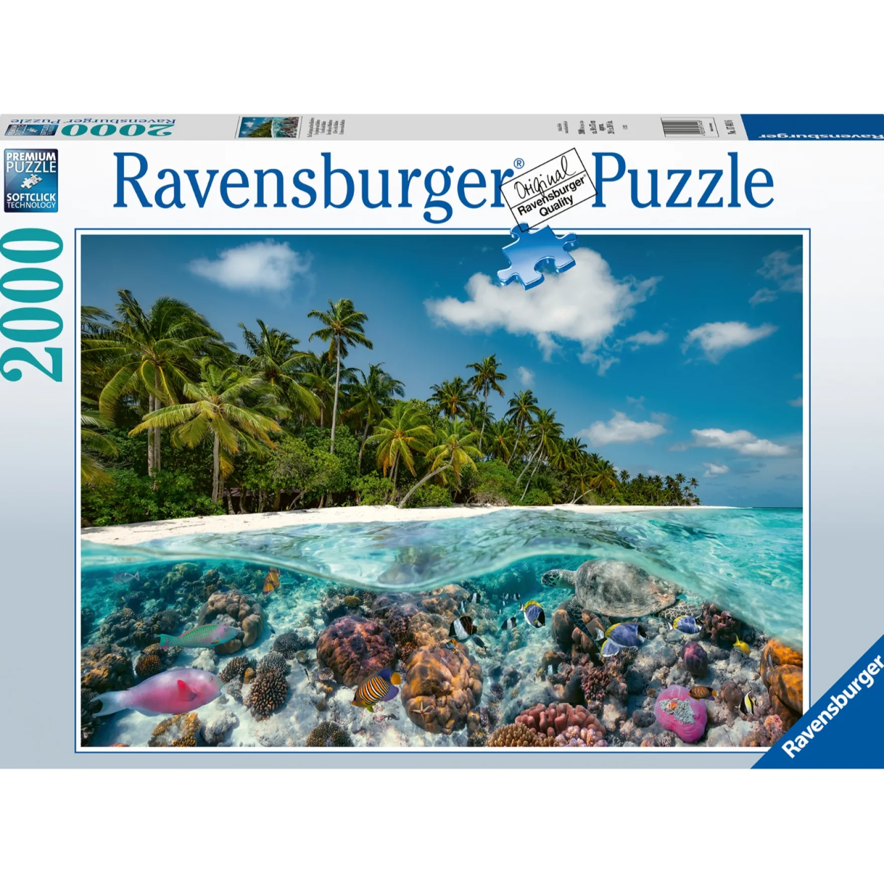 Ravensburger puzzel "Een duik op de Maledieven" stukjes