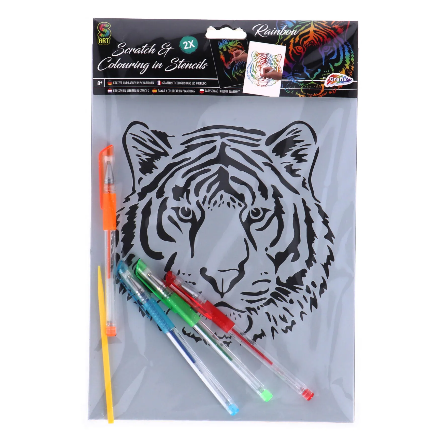 Scratch En Colour 2 in 1 7-Delig Asst. (2 Kras Vellen, Kraspen + 4 Gelpennen)