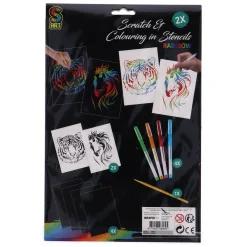 Scratch En Colour 2 in 1 7-Delig Asst. (2 Kras Vellen, Kraspen + 4 Gelpennen)