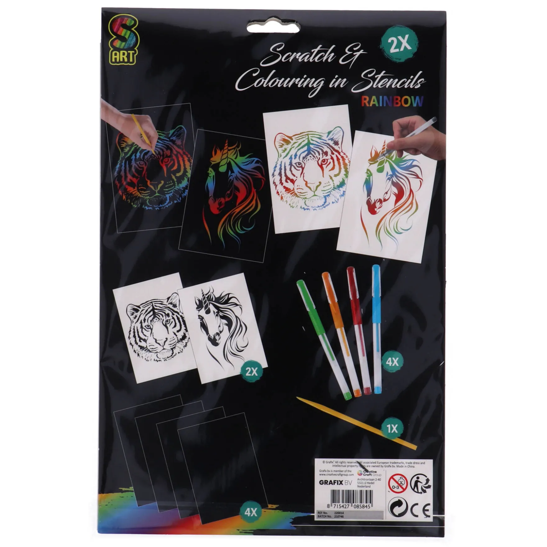 Scratch En Colour 2 in 1 7-Delig Asst. (2 Kras Vellen, Kraspen + 4 Gelpennen)