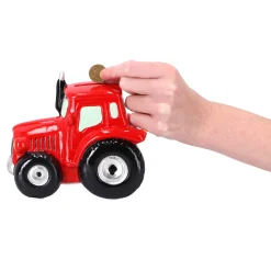 Spaarpot aardewerk tractor groen/rood ass