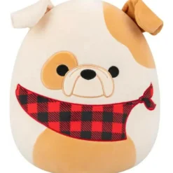 Squishmallows 30 cm Brock - white and tan bulldog w/plaid bandana