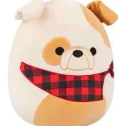 Squishmallows 30 cm Brock - white and tan bulldog w/plaid bandana