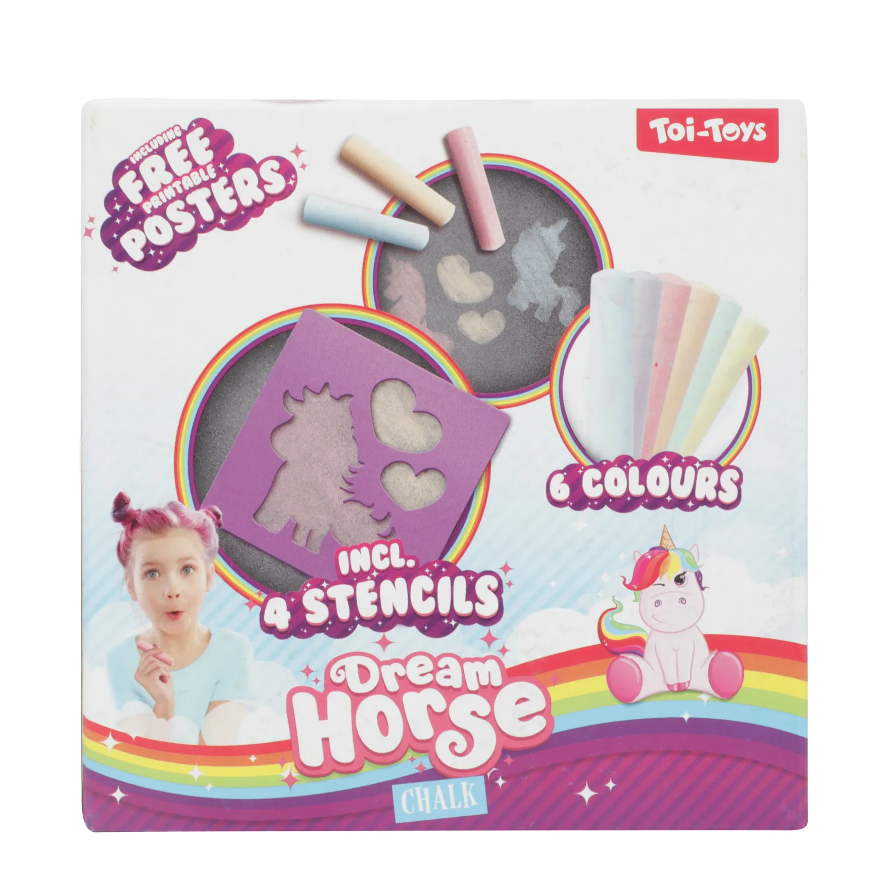Stoepkrijt met 4 sjablonen eenhoorn