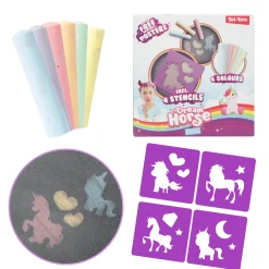 Stoepkrijt met 4 sjablonen eenhoorn