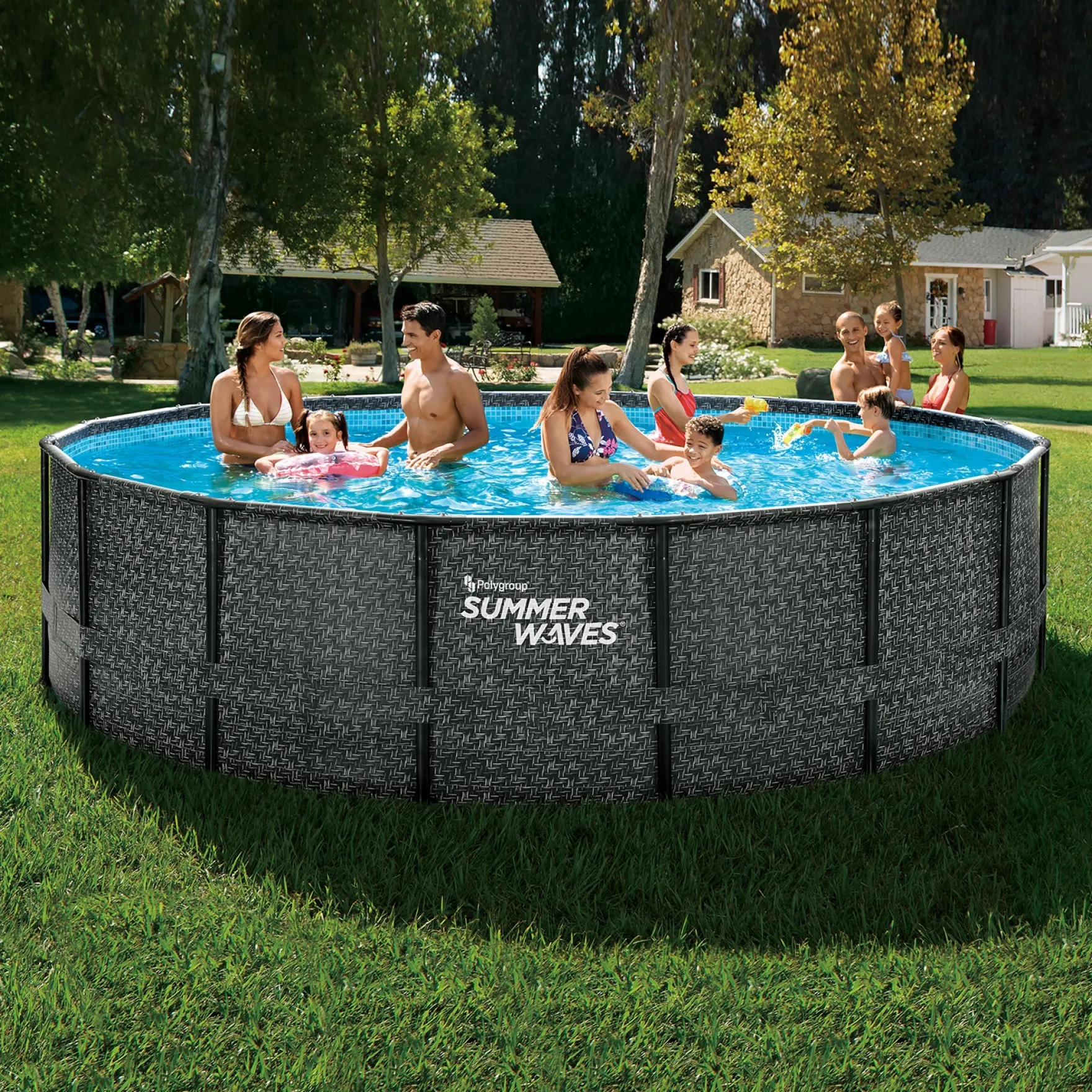 Summer Waves Zwembad Elite Frame 488 X 122 cm Dark Herringbone + filterpomp