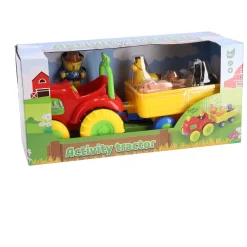 Tractor met dieren op aanhanger met geluid