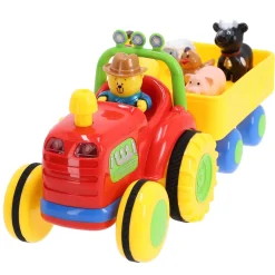 Tractor met dieren op aanhanger met geluid